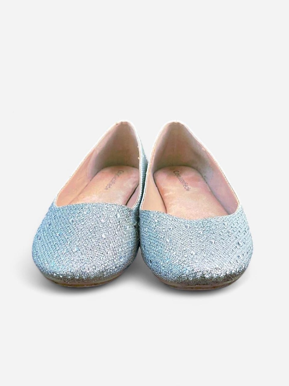 City Classified Silver Glitter Rhinestone Ballet Flats | Women’s Slip-On Shoes - Picture 4 of 6
